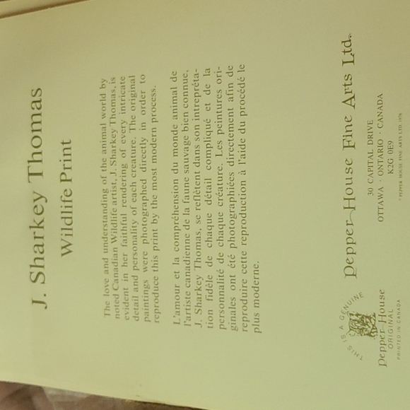 Set of Wildlife framing prints by the Canadian Wildlife artist J. Sharkey Thomas - Picture 5 of 5